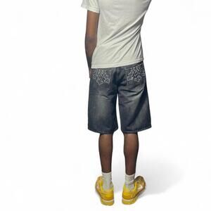 Vintage Grey Faded Avirex Baggy Long Jorts with Embroidered Back Pockets